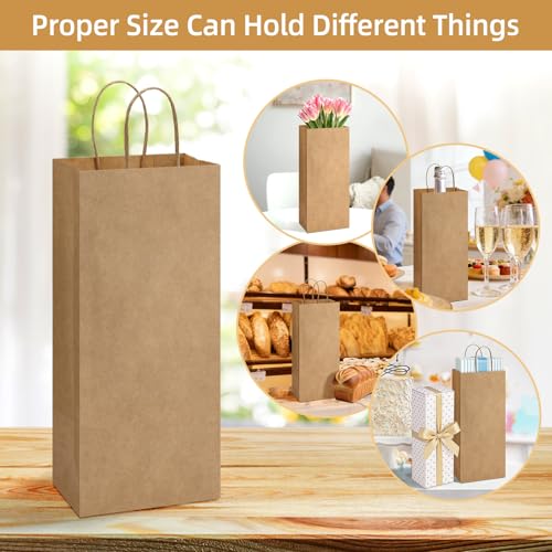 BagDream Wine Bags with Handles 5.25x3.25x13 Inch Brown Paper Bags 50 Pack - color: Brown