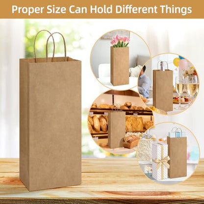 BagDream Wine Bags with Handles 5.25x3.25x13 Inch Brown Paper Bags 50 Pack - color: Brown