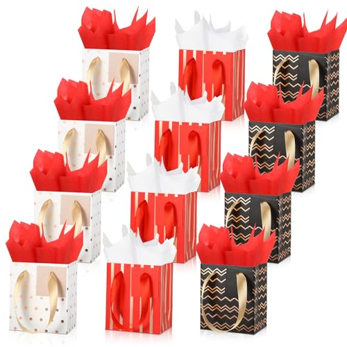 Tenare 12 Pcs Small Gift Bags Bulk,4 x 2.75 x 4.5 Inch,Red Black White - color: Red Black White, size: 4 x 2.75 x 4.5 Inch