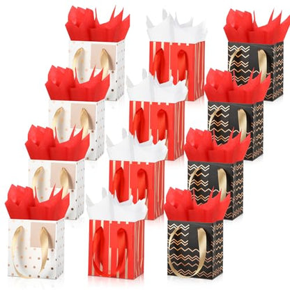 Tenare 12 Pcs Small Gift Bags Bulk,4 x 2.75 x 4.5 Inch,Red Black White - color: Red Black White, size: 4 x 2.75 x 4.5 Inch