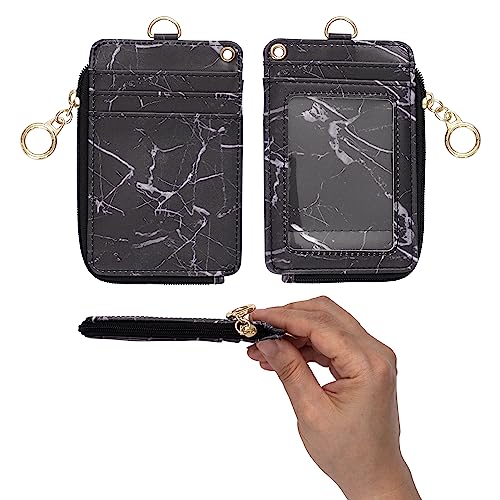 Mondo Designs 2-in-1 ID Badge Holder Lanyard Wallet - Black Marble - color: Black Marble