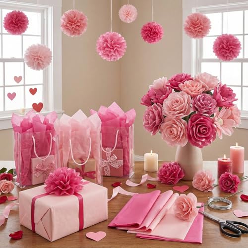 500 Sheet Pink Tissue Paper Bulk 20 x 20 Inch for Wedding Birthday Gift Bag - color: Pink, size: 20 x 20 Inch