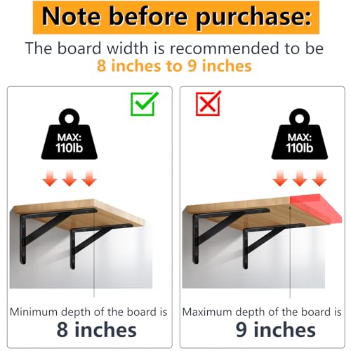 Heavy Duty Shelf Brackets, 8 in X 5 in Wall Mount L Steel Bracket for Floating Shelf, Black, 4 Pack