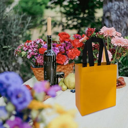 huichuan Gift Bags with Handles, Yellow Reusable Gift Bags Bulk 12 Pack — Small 8" Non-Woven Tote Party Bags for Wedding Birthday Christmas, Sturdy Gift Bag Set with Premium Handles - color: Yellow-Small-12pcs