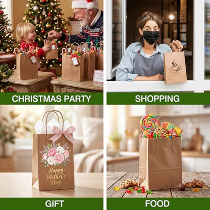 OUTUXED 100pcs Small Brown Paper Bags with Handles, Kraft Paper Gift Bags - color: Brown 5.25x3.2x8in, size: 1 Count (Pack of 100)