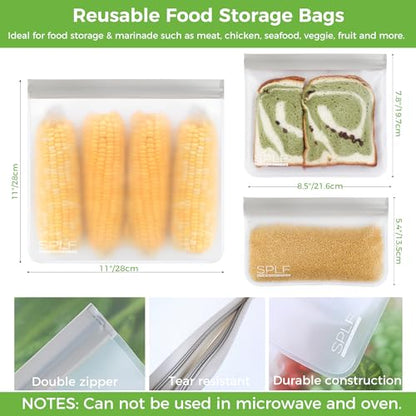 SPLF 12 Pack Dishwasher Safe Reusable Food Storage Bags, Gray - color: Gray, size: 12 Pack-2 Gallon 5 Sandwich 5 Snack