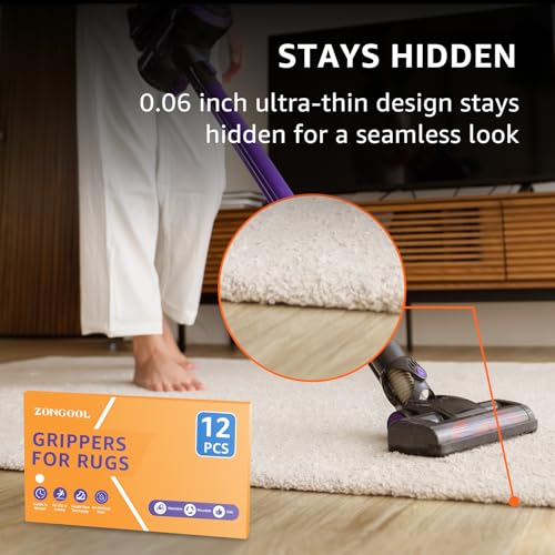 ZONGOOL 12PCS Rug Tape Non Slip Rug Pad Grippers Double Sided Carpet Tape - color: White