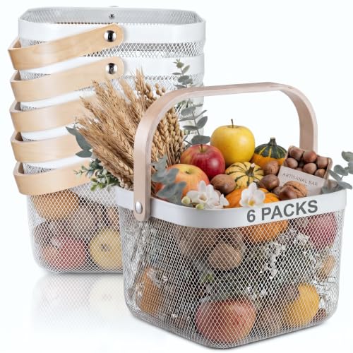 Roshtia 6 Pcs Metal Mesh Basket with Handle, Fall Farmhouse Garden Basket - color: White, size: 9.65 x 9.65 x 7.09 Inch