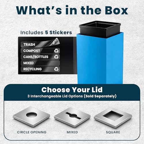 Alpine Commercial Indoor Recycle Bin - 29 Gallon Blue Recycle Bin Recycle Trash Can Office Recycling Bins, Metal Recycling Container with Stickers & 3 Optional Lids (lid Sold Separately) - color: Blue Can