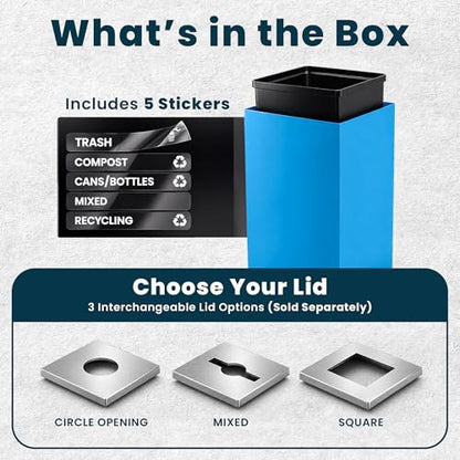 Alpine Commercial Indoor Recycle Bin - 29 Gallon Blue Recycle Bin Recycle Trash Can Office Recycling Bins, Metal Recycling Container with Stickers & 3 Optional Lids (lid Sold Separately) - color: Blue Can