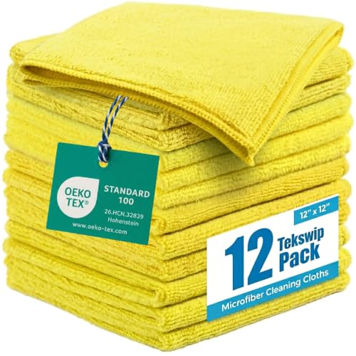 Microfiber Cleaning Cloth 12 Pack, 12 x 12 Inch Yellow - color: Yellow