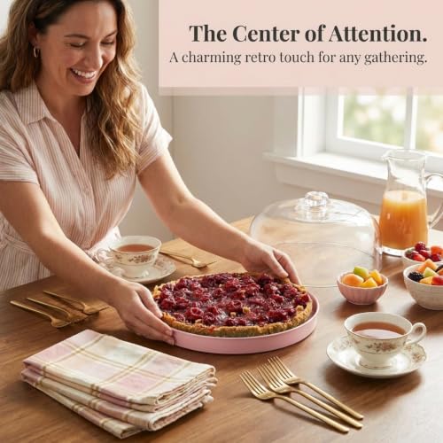 Godinger Pink Acrylic Cake Stand with Dome Cover, Metal Pie Tray, 11.5 in - color: Pink