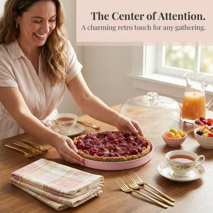 Godinger Pink Acrylic Cake Stand with Dome Cover, Metal Pie Tray, 11.5 in - color: Pink