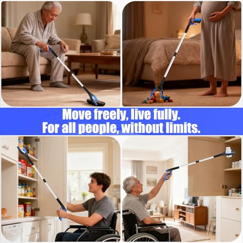 6 Pack 32 Inch Commercial Trash Grabber Tool for Elderly Assist, Foldable - color: Blue