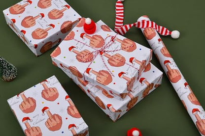 Sikiweiter Funny Christmas Wrapping Paper Roll- 17" x 16.5 Feet - Middle Finger Santa Hat Funny Christmas Gift Wrap for Men Women(Christmas) - color: Funny Christmas