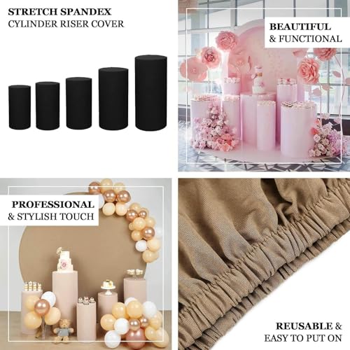 Efavormart Set of 5 | Terracotta Spandex Cylinder Plinth Display Box Stand Covers, Stretchable Pedestal Pillar Prop Covers - 160 GSM - color: Terracotta, size: Spandex Cylinder Covers