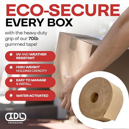 IDL Packaging 3" x 375' Water-Activated Kraft Gummed Tape, 70lb (2-Pack) - color: Brown, 70 lbs