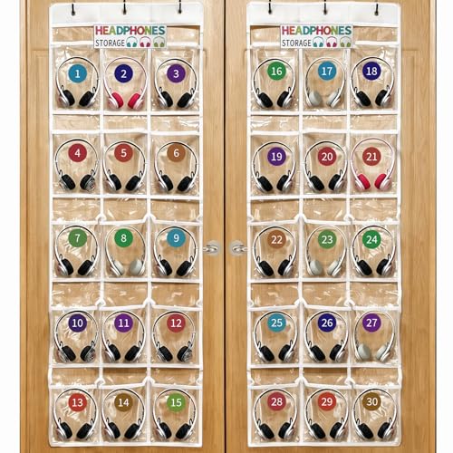 2 Pack Headphone Organizer, 30 Clear Pockets Over Door