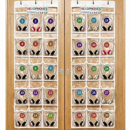 2 Pack Headphone Organizer, 30 Clear Pockets Over Door