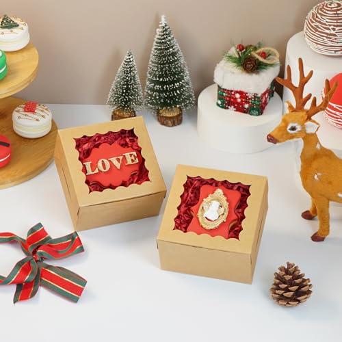 XINHPKGG 100 Pcs Brown Cookie Boxes 4x4x2.5 Inch Bakery Boxes with Window - color: Brown