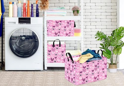 Pink Valentine Gift Love Storage Basket Clothes Laundry Storage Box Shelf Bins, Gift Basket Laundry Hamper with Handles - color: Purple Heart