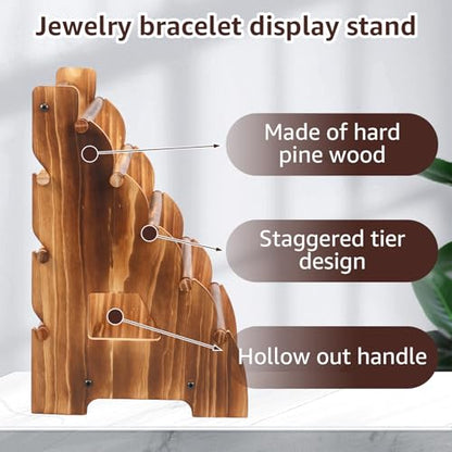 8 Tier Wooden Bracelet Holder, Adjustable Jewelry Bracelet Display Stand, Elegant Portable Wooden Bangle Holder, Jewelry Display Storage for Vendors, Retail Stores, Craft Shows and Home Storage
