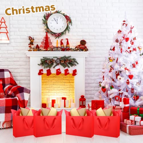Epoesch 4 Pack Medium Red Gift Bags with Handles and 12 Tissue Papers - color: Red Gift Bags
