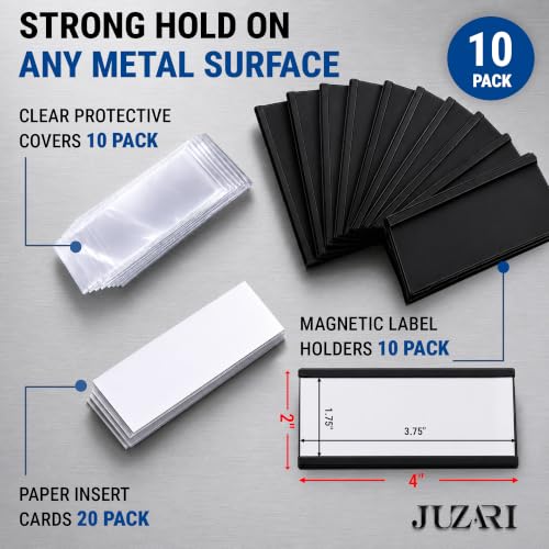 10 Pack Magnetic Label Holder 2x4 Inch - Magnetic Labels for Shelving, File Cabinet & Locker Name Plates - Magnet Labels for Steel Shelves & Racks - Includes Paper Inserts & Clear Plastic Protectors - size: 2" x 4"