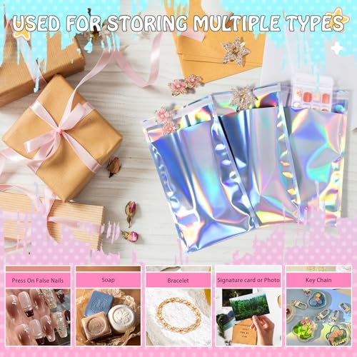 FUNFERY 4.7x7 in Holographic Mylar Poly Mailers Self Sealing Adhesive Bag - color: Holographic Self Adhesive-100P, size: 4.7x7 inch