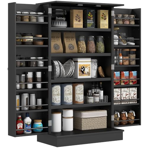 HOMCOM 41" Kitchen Pantry Storage Cabinet 12 Door Shelves Black - color: Black, size: 23.6" W x 11.8" D x 40.9" H