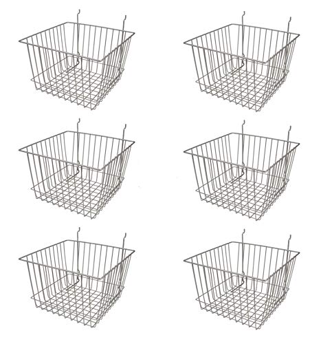 Only Hangers Deep Wire Storage Baskets for Gridwall, Slatwall and Pegboard - Chrome Finish - Dimensions: 12" x 12" x 8" Deep - Economically Sold in a Set of 6 Baskets