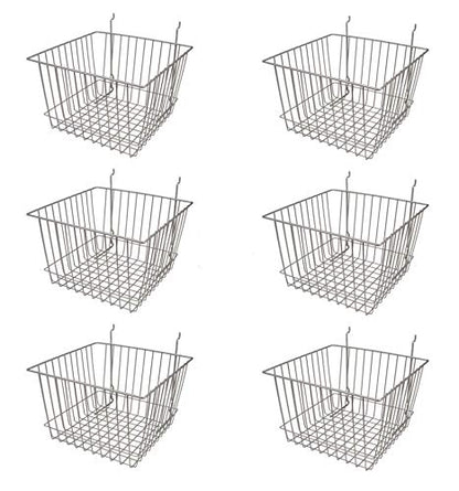 Only Hangers Deep Wire Storage Baskets for Gridwall, Slatwall and Pegboard - Chrome Finish - Dimensions: 12" x 12" x 8" Deep - Economically Sold in a Set of 6 Baskets