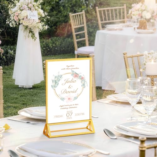 PPH-Sisy 4x6 Acrylic Sign Holder, 6 Pack Gold Picture Frame Double-Sided Clear Acrylic Sign Holder Flyer Menu Holder, Wedding Table Number Stands, Photo Frames for Office Home Event - color: Gold, size: 4x6-6 Pack