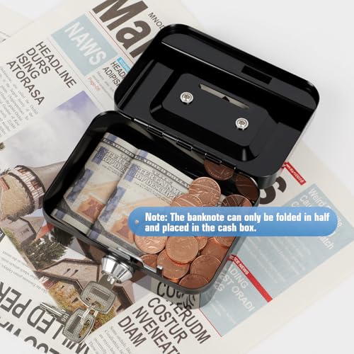 Cash Box with Lock Small Cute Lock Box with Money Slot Mini Portable Casino Safe Coin Box 4.5"x3.4"x2.4" Black - color: Black-Mini