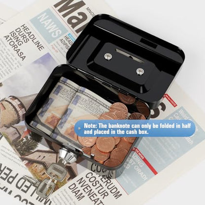 Cash Box with Lock Small Cute Lock Box with Money Slot Mini Portable Casino Safe Coin Box 4.5"x3.4"x2.4" Black - color: Black-Mini