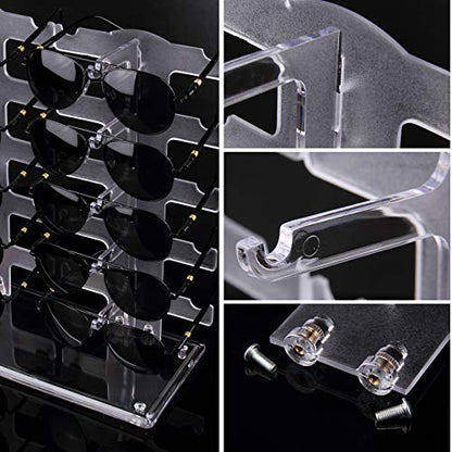 Lamoutor 2 Row Sunglasses Rack Holder Glasses Display Stand Transparent