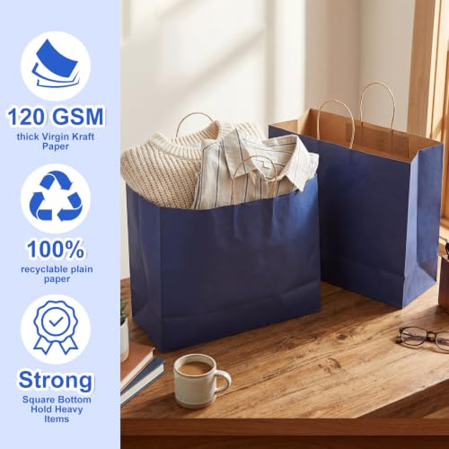 Maitys 12 Pcs 18x14x7 Inch Navy Blue Large Paper Gift Bags with Handles - color: Navy Blue, size: 18x14x7 Inch