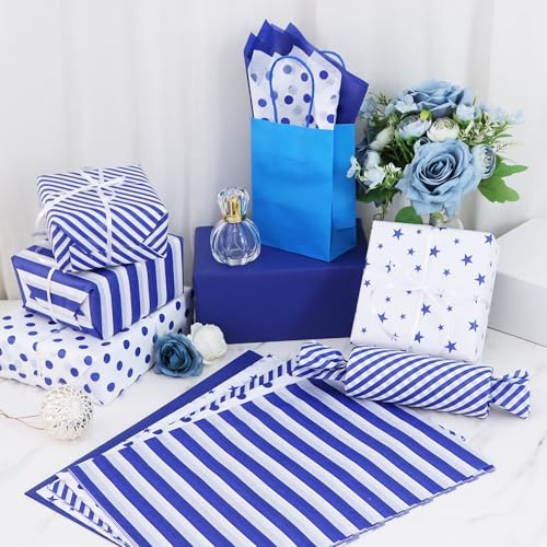 BEISHIDA 100 Sheets Blue White Tissue Paper Bulk for Gift Wrapping Gift Bag - color: bluewhite100