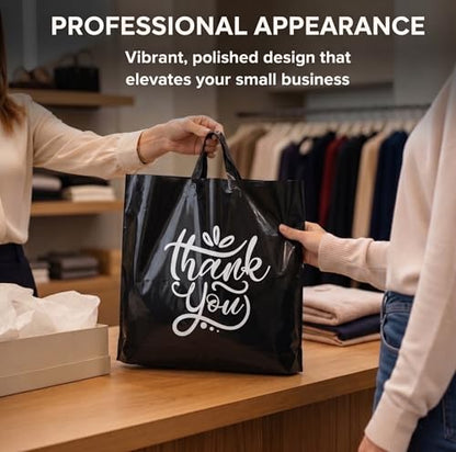 19x15 Large Thank You Bags for Small Business - Shopping Bags with Handles - color: Black