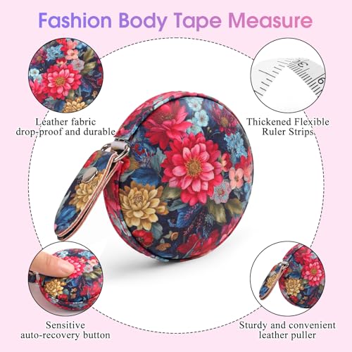 Retractable Mini Leather Tape Measure, Auto Retract Flowers - color: Colorful Flowers