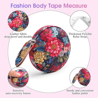Retractable Mini Leather Tape Measure, Auto Retract Flowers - color: Colorful Flowers