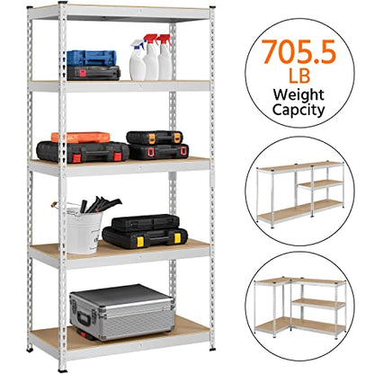 Topeakmart 5 Tier Metal Storage Shelving Unit, 35.5x17.5x72 Inch Silver - color: Silver, size: 35.5 x 17.5 x 72 Inch