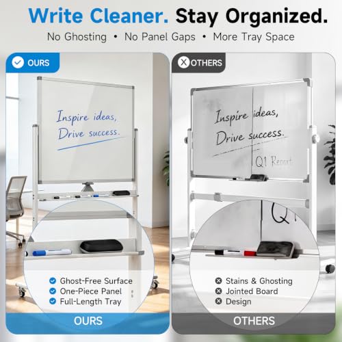 Mobile Rolling Whiteboard on Wheels 48" x 36" Double-Sided Magnetic - color: White, size: 48X36