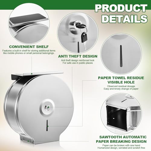 Mifoci 2 Pcs Commercial Jumbo Toilet Paper Dispenser with Shelf, Silver