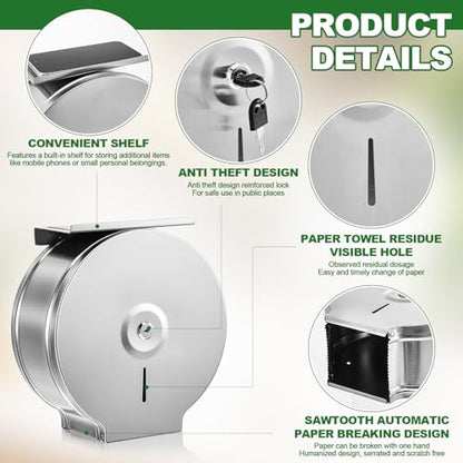 Mifoci 2 Pcs Commercial Jumbo Toilet Paper Dispenser with Shelf, Silver