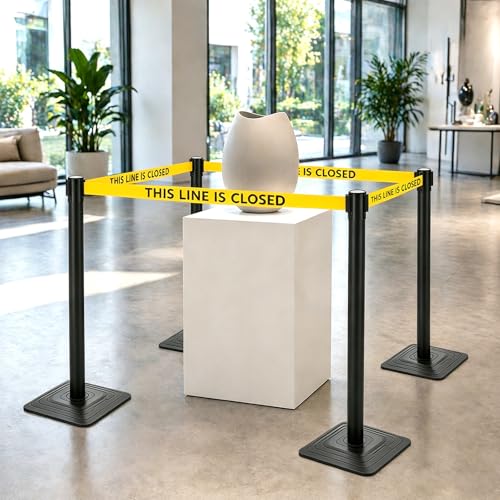 4 Pack Crowd Control Stanchions with 10FT “This Line is Closed” Belt - color: THIS LINE IS CLOSED BELT