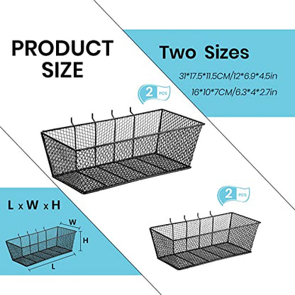 Sieral 4 Pcs Metal Pegboard Baskets Wire Organizer, Small, Large, Black - color: Black, size: Small, Large