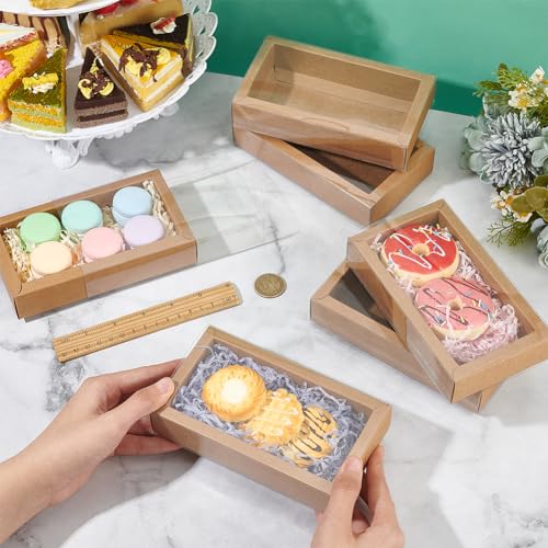 NBEADS 12 Pcs Rectangle Drawer Kraft Boxes, 6.3x3.54x1.26 Inch Gift Packaging Case Foldable Paper Drawer Boxes with Clear Plastic Cover for Party Favor Treats Candy and Jewelry Crafts, Burlywood - color: Burlywood