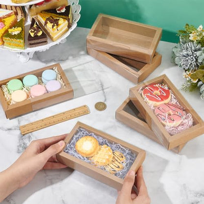 NBEADS 12 Pcs Rectangle Drawer Kraft Boxes, 6.3x3.54x1.26 Inch Gift Packaging Case Foldable Paper Drawer Boxes with Clear Plastic Cover for Party Favor Treats Candy and Jewelry Crafts, Burlywood - color: Burlywood