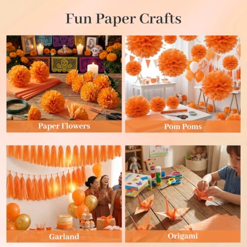 Koogel 330 Sheets Orange Tissue Paper Bulk - color: Orange